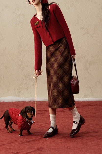 Short Knit Cherry Detail Christmas Cardigan