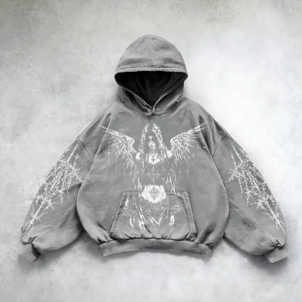 Gothic Skull Zipper Hoodie white / S