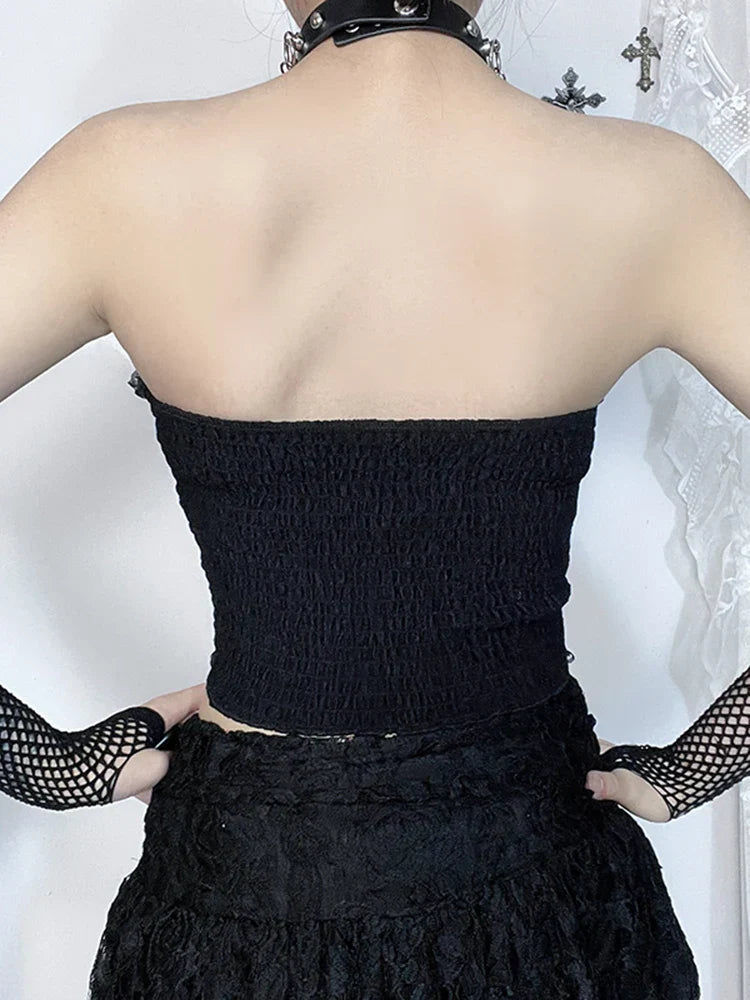 Gothic Dark Punk Harajuku Grunge Stylish Elegant Chic Trendy Lace-Up Crop Top