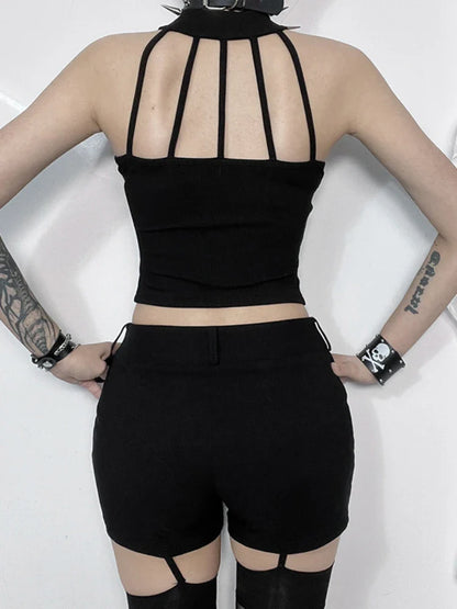 Streetwear Gothic Black Dark Cyber Punk Patchwork Cross Alt Crop Top