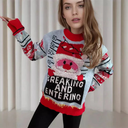 Jacquard Knit Thick Crew Neck Christmas Old Man Sweater Sweaters-L