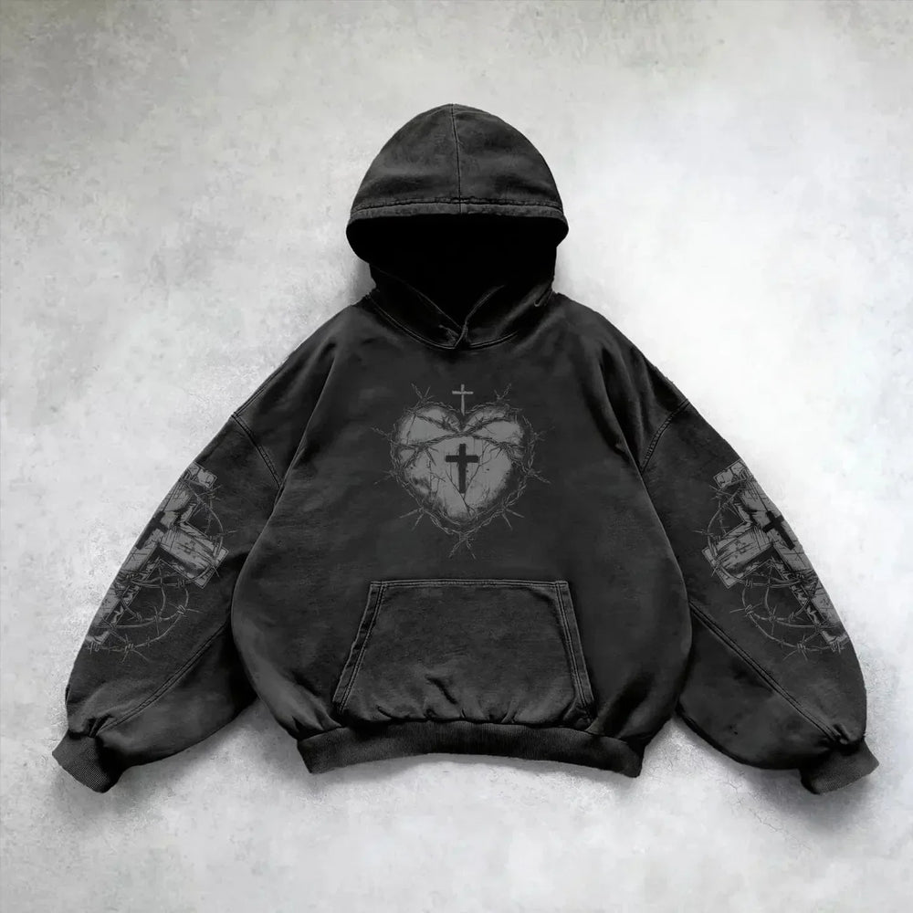 Pattern Printing Casual Hoodie black 5 / M