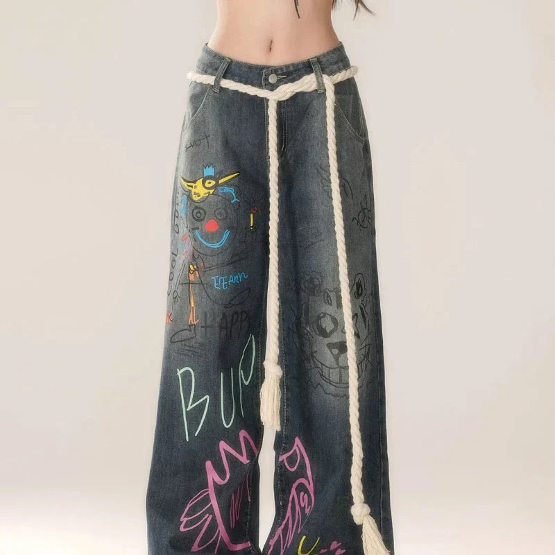 Graffiti Vintage High Waist Jeans Pants