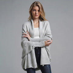 Oversized Sweater Knitted Patchwork Batwing Sleeves Cardigan Gray / One Size