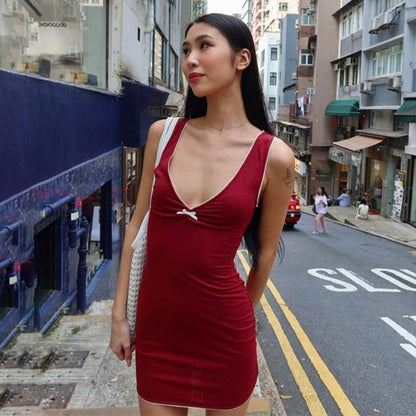 Arrival Dress V neck Sleeveless Bow Dress Slim Fit Summer