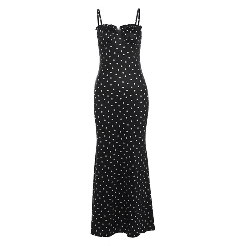 Arrival French Slim Fit Backless Polka Dot Brace Dress
