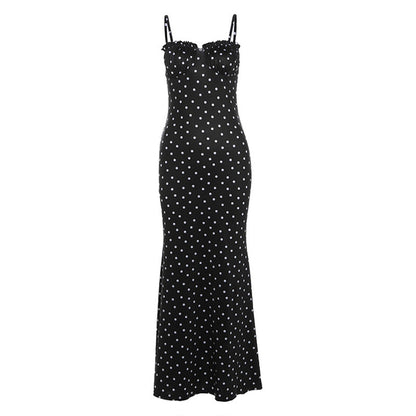 Arrival French Slim Fit Backless Polka Dot Brace Dress