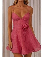 3D Floral V-Neck Mini Dress minidress-250223