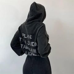 Harajuku Retro Diamonds Distressed Hoodie