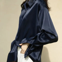 Autumn Button Up Satin Vintage White Blouse blouse-250223