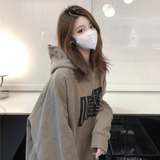 Vintage Autumn Loose Letter Print Hoodie