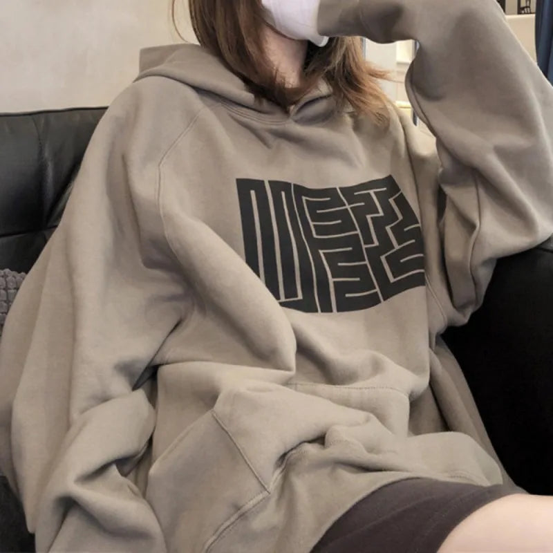 Vintage Autumn Loose Letter Print Hoodie