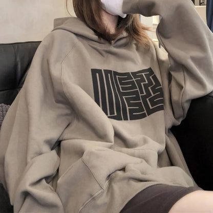 Vintage Autumn Loose Letter Print Hoodie