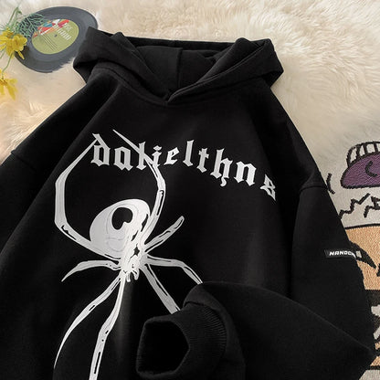 Vintage Hip Hop Stylish Spider Pattern Hoodie