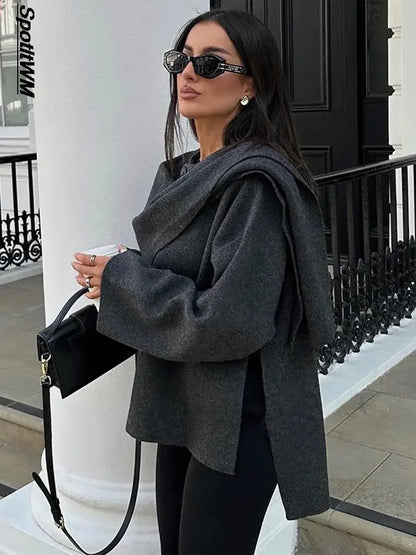 Elegant Fashion Stylish Loose Long Sleeve Knitted Cape Coat