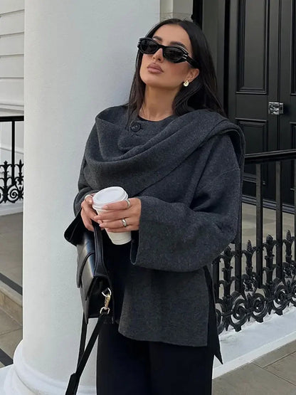 Elegant Fashion Stylish Loose Long Sleeve Knitted Cape Coat