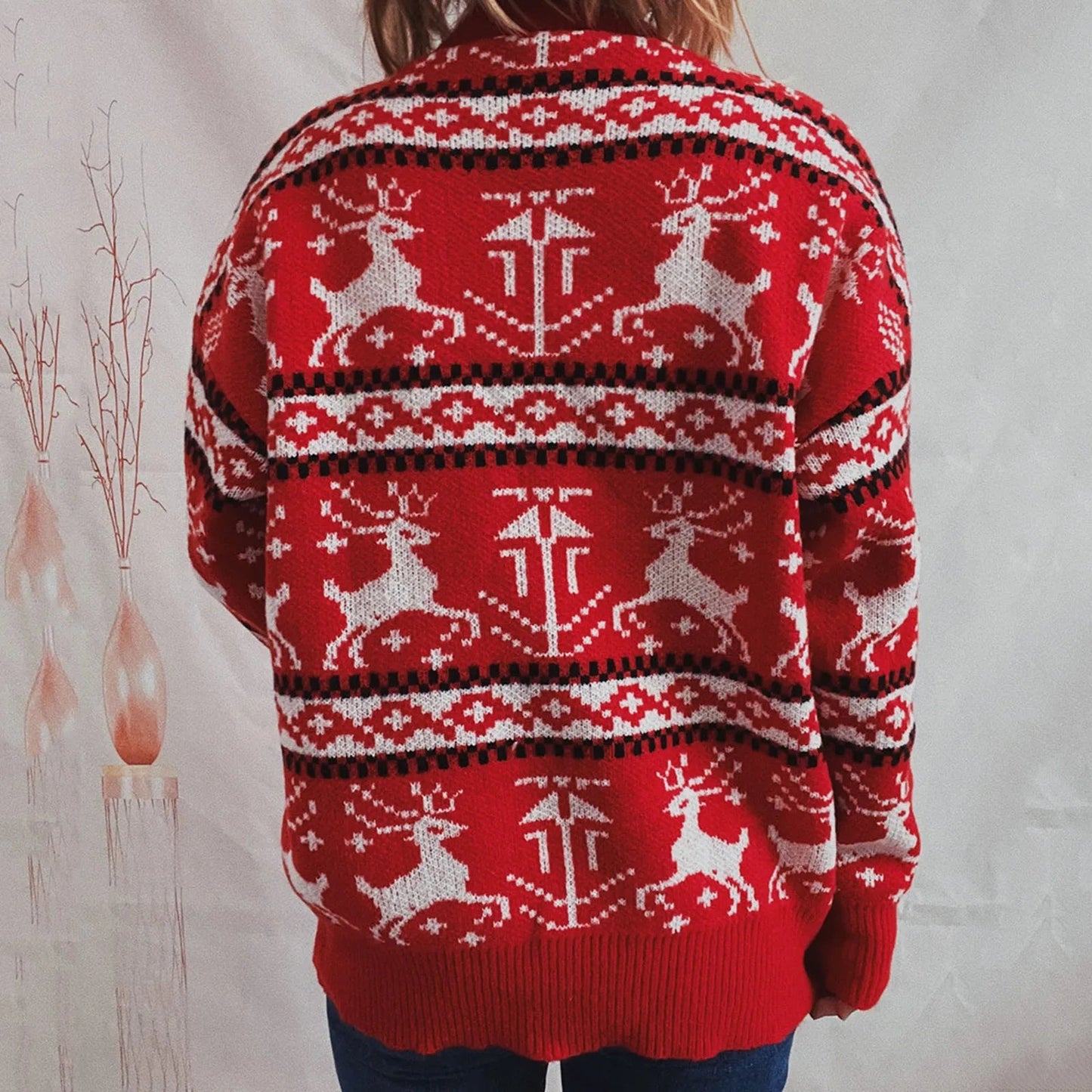 Reindeer Printed Christmas Sweat Women's Sweater