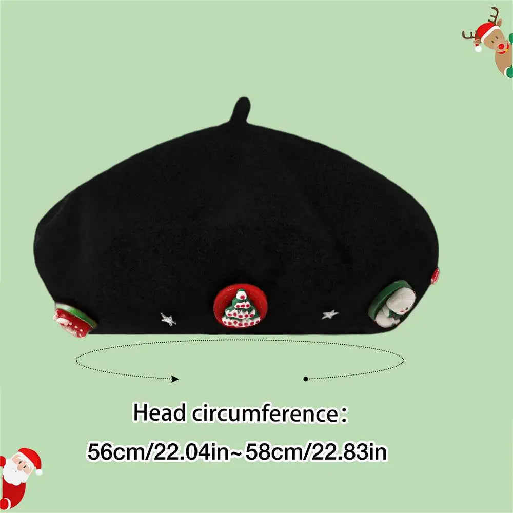 Vintage French Artist Christmas Beret Hat Black Hat-L
