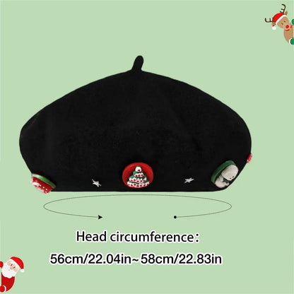 Vintage French Artist Christmas Beret Hat Black Hat-L