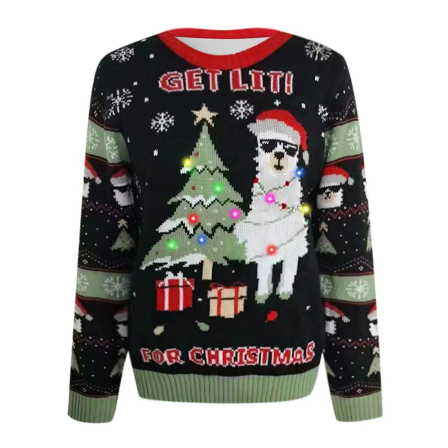Christmas Jacquard Knitted Pullover With Led Lights - Casual Fashion Sweater Sweaters-L