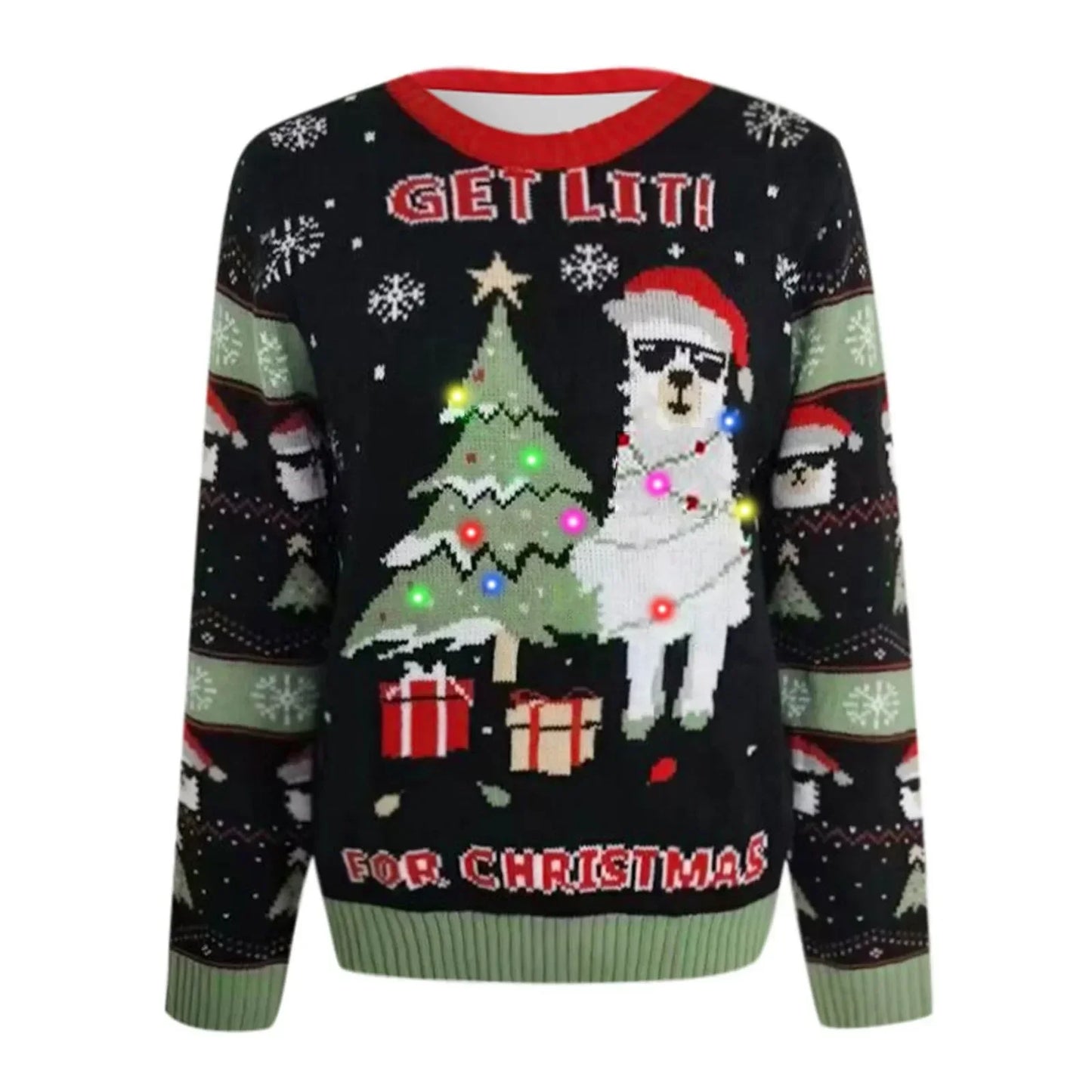 Led Light Jacquard Loose Christmas Knitted Pullover Casual Fashion Sweater Sweaters-L