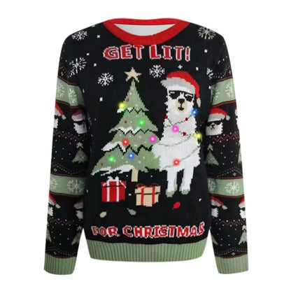 Led Light Jacquard Loose Christmas Knitted Pullover Casual Fashion Sweater Sweaters-L