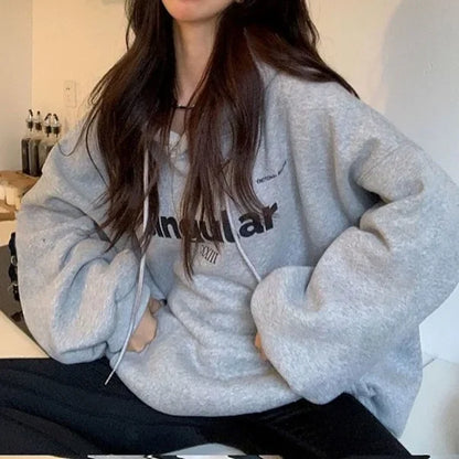 Vintage Fleece Oversized Letter Print Hoodie