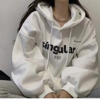 Vintage Fleece Oversized Letter Print Hoodie