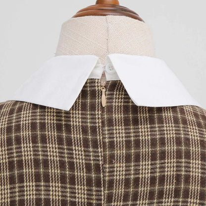 JuliaFashion - Autumn Winter Plaid Print Retro Vintage A Line Party 3/4 Long Sleeve Elegant 40s 50s 60s Pinup Rockabilly With Bow Dress