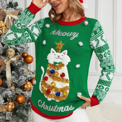 Ladies Cartoon Casual Loose Pullover Christmas Sweater