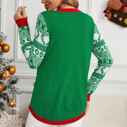 Ladies Cartoon Casual Loose Pullover Christmas Sweater Sweaters-L