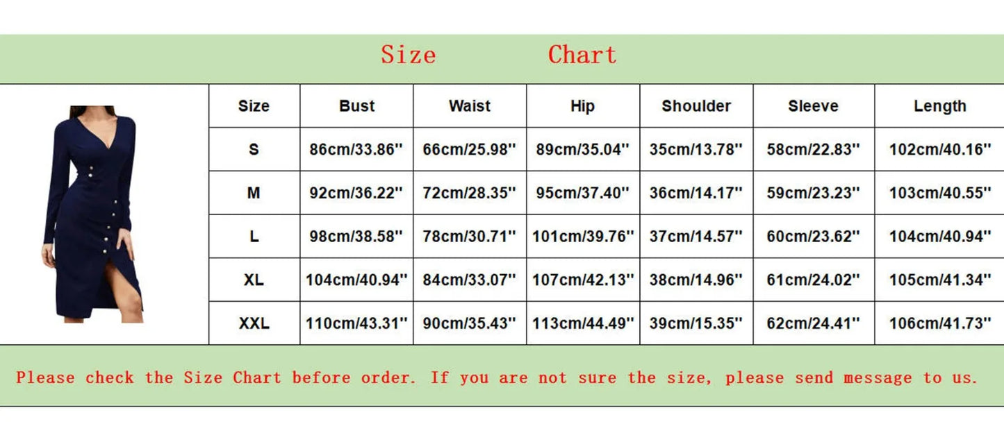 JuliaFashion - Autumn Winter Women Suit Sexy Deep V Neck Slim Hip Split Button Long Sleeved Elegant Office Lady Midi Dress