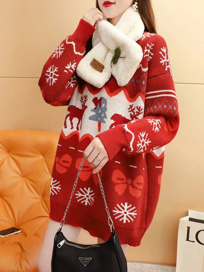 Elk Red Oversized Casual Fashion Christmas Sweater