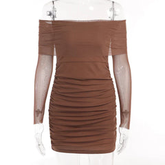 Autumn And Winter New Off Shoulder Knitted Slim Pleated Long Sexy Bodycon Dress