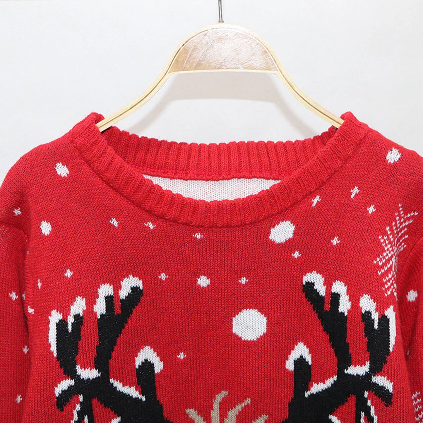 Warm Long Sleeves Fur Collar Cartoon Reindeer Print Christmas Sweater Sweaters-L