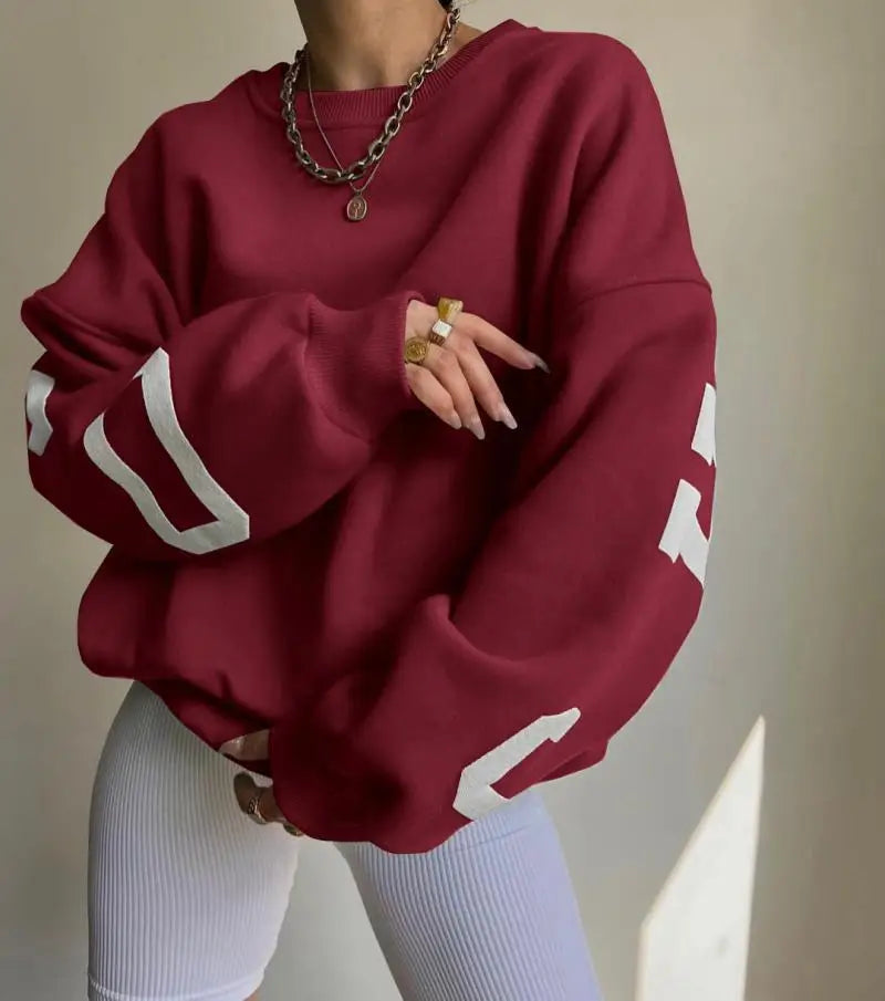 Autumn Leisure Women's Long-sleeved Crew-neck Printed Oversized Hoody