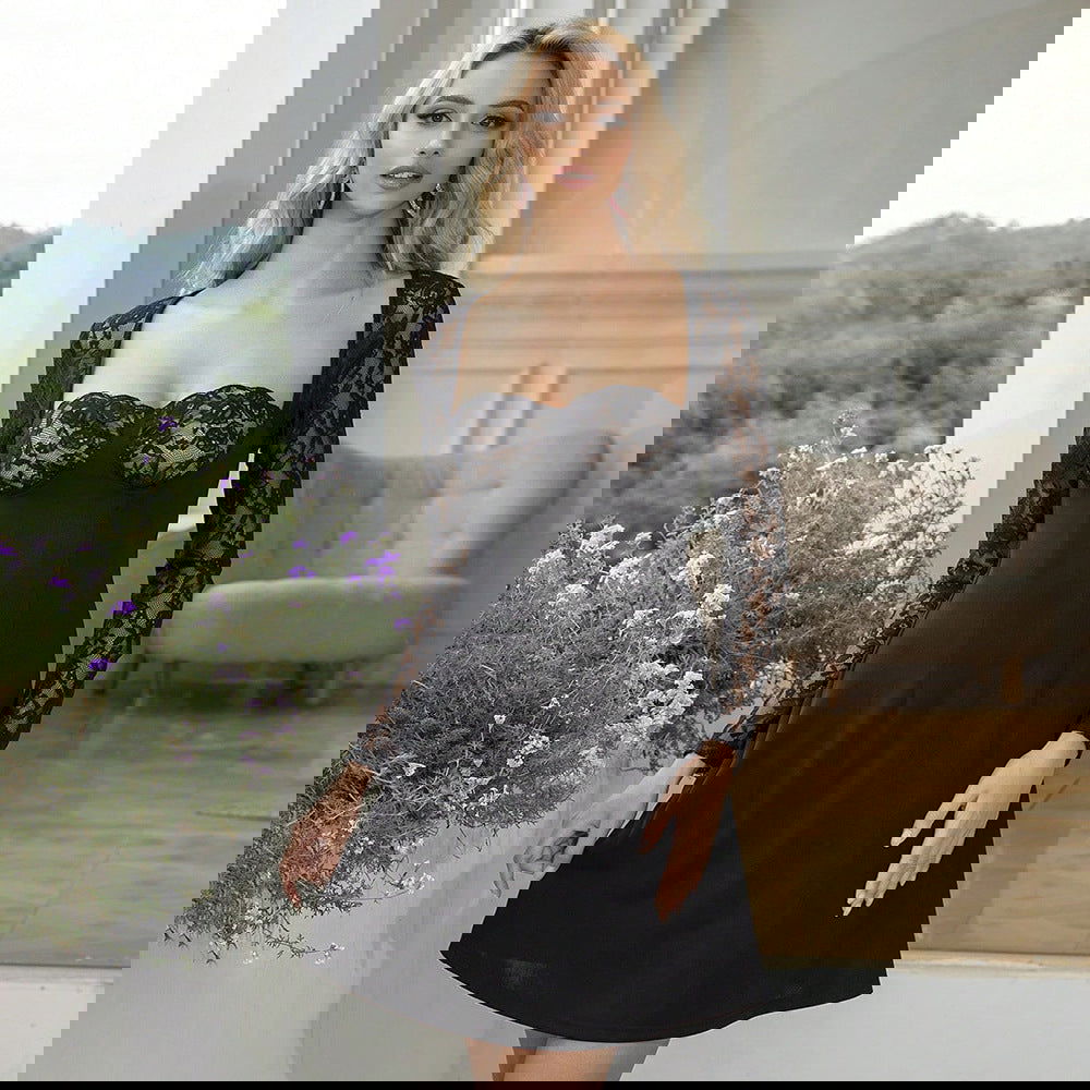 Best Gentle Stylish Dress Lace Slim Fit Patchwork Long Sleeve Short Dress Fairy Dress