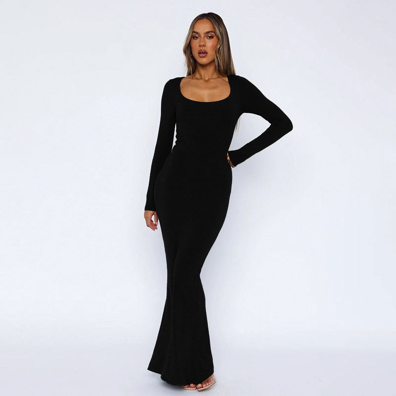 Office Slim Basic Round Neck Long Sleeved