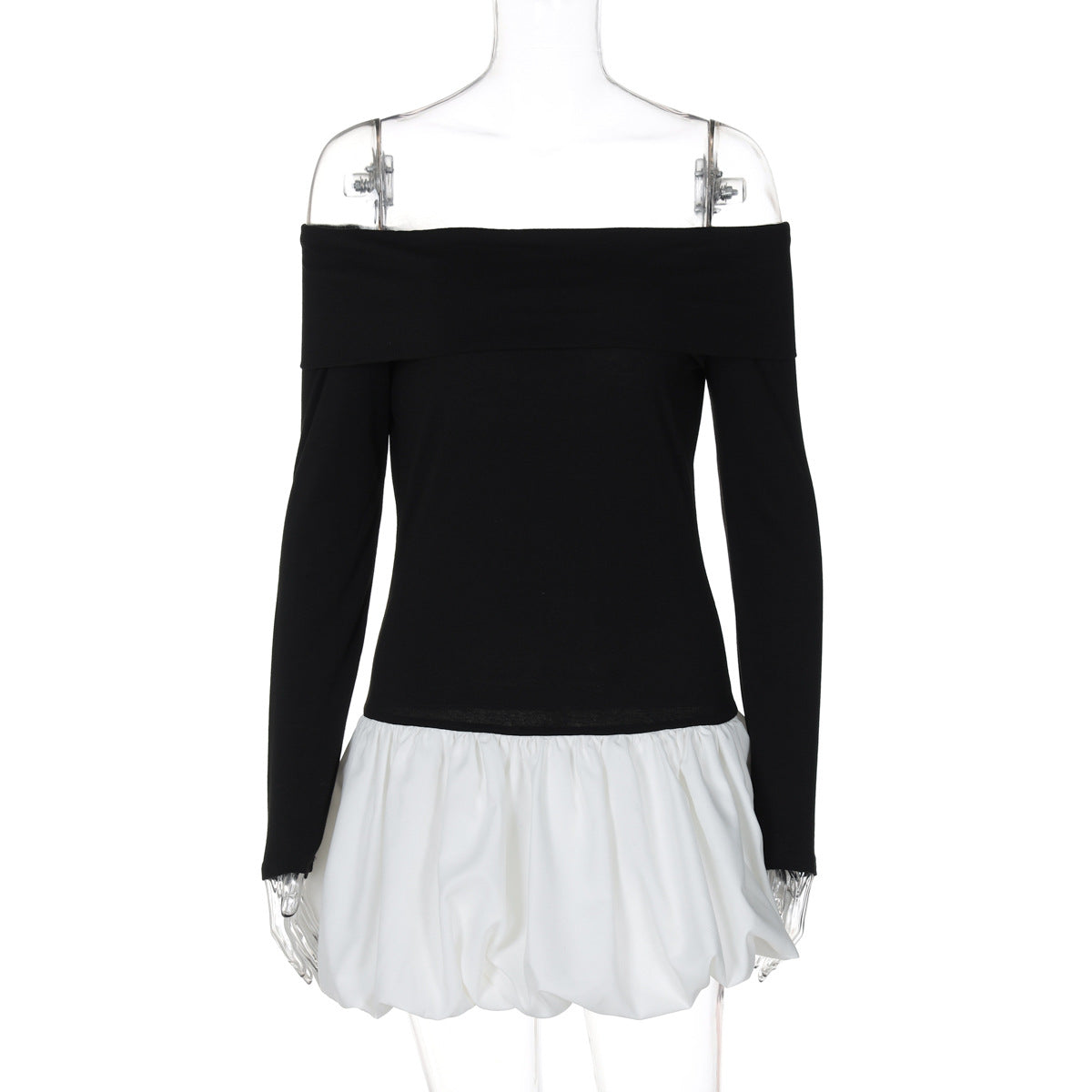 Retro Gracefuloff Shoulder Long Sleeve off the Shoulder Stitching Short Tulle Tutu