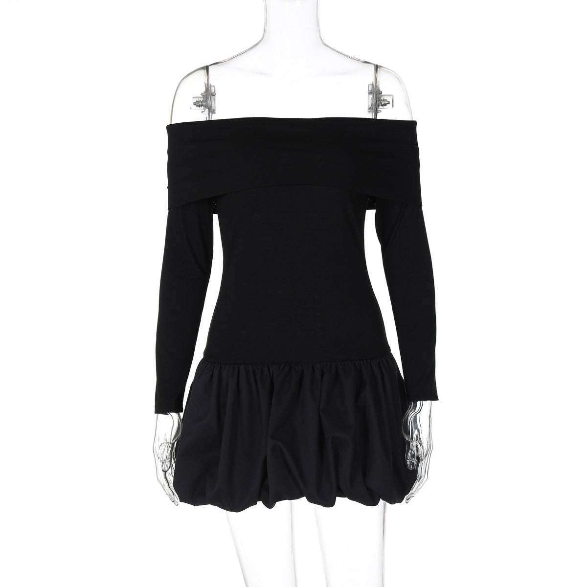 Retro Gracefuloff Shoulder Long Sleeve off the Shoulder Stitching Short Tulle Tutu