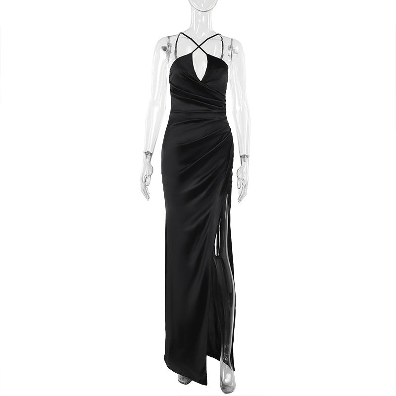 Socialite Cross Halterneck Camisole Gown Split Maxi