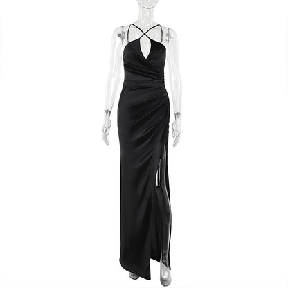 Socialite Cross Halterneck Camisole Gown Split Maxi