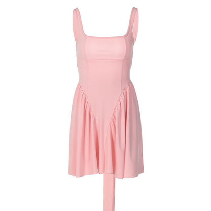 Solid Color Backless Stitching Lace up Short Girly Ruffled