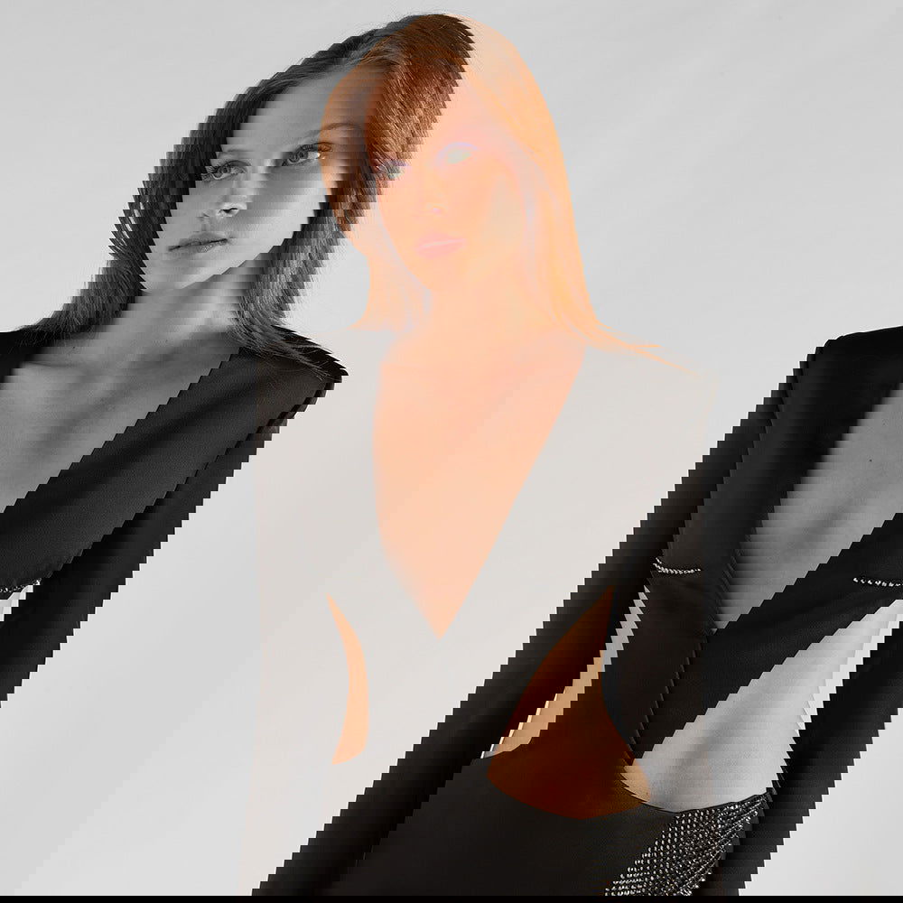 Black Cut out Rhinestone Dress Long Sleeve Split Slim Fit Dress Sexy