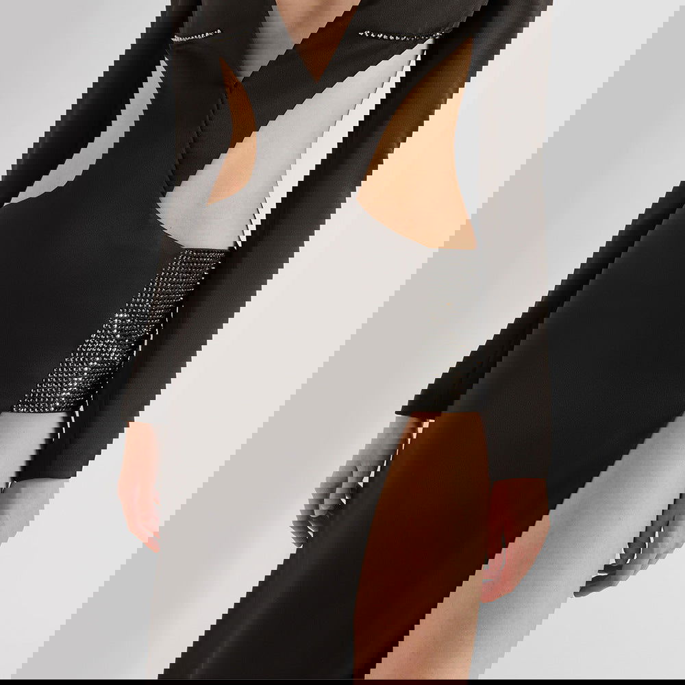 Black Cut out Rhinestone Dress Long Sleeve Split Slim Fit Dress Sexy