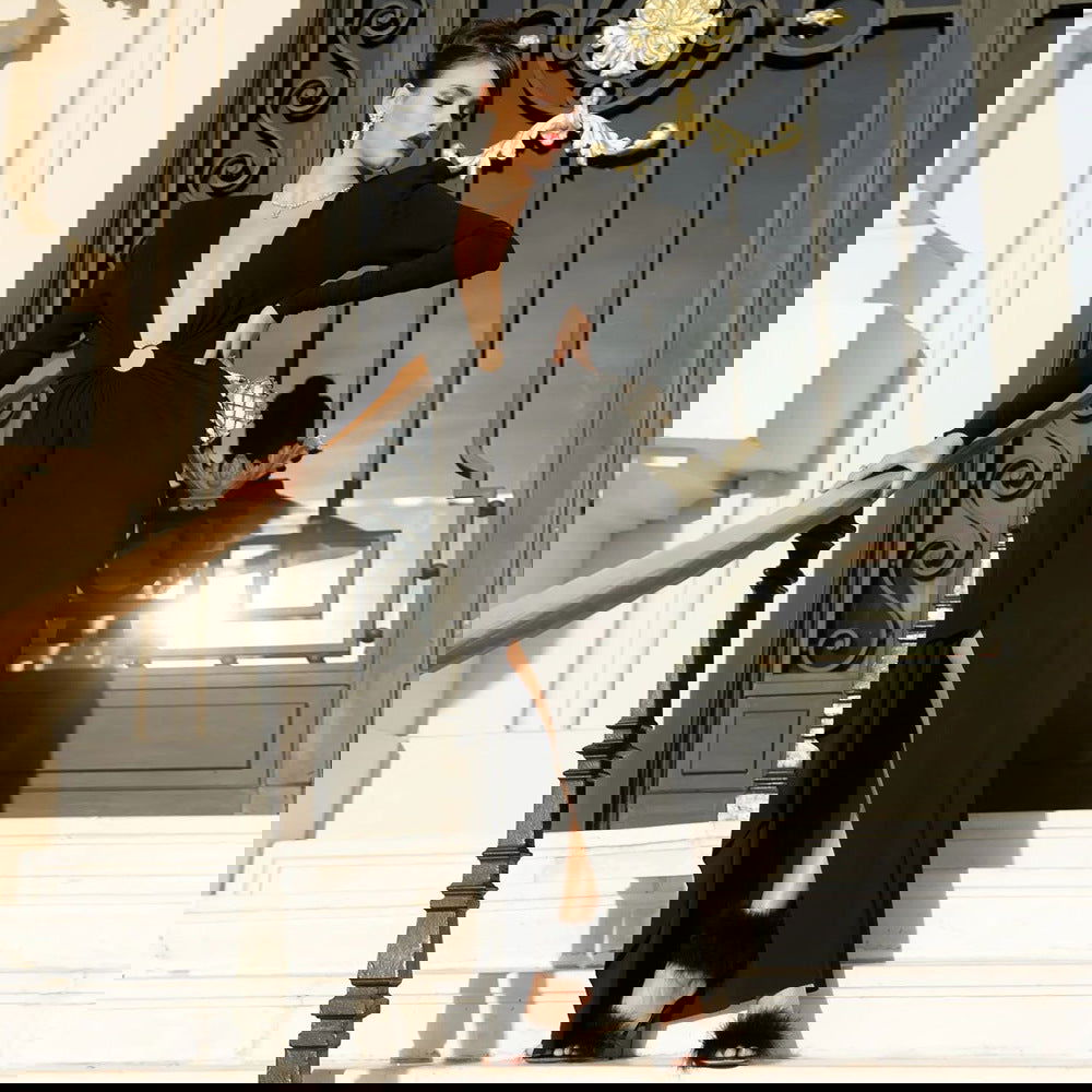 Black Long Sleeve Ring V neck Dress White Red Christmas Dress