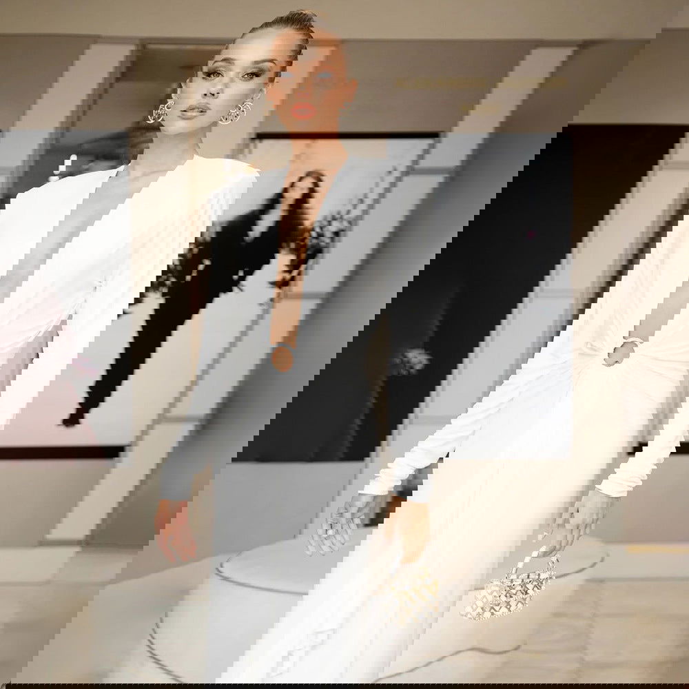 Black Long Sleeve Ring V neck Dress White Red Christmas Dress