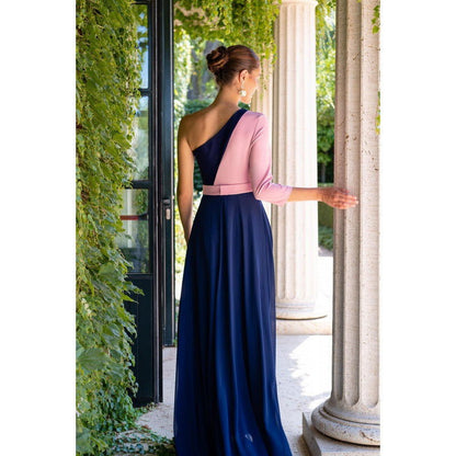 Long Blue Chiffon Dress Slimming Evening Dress