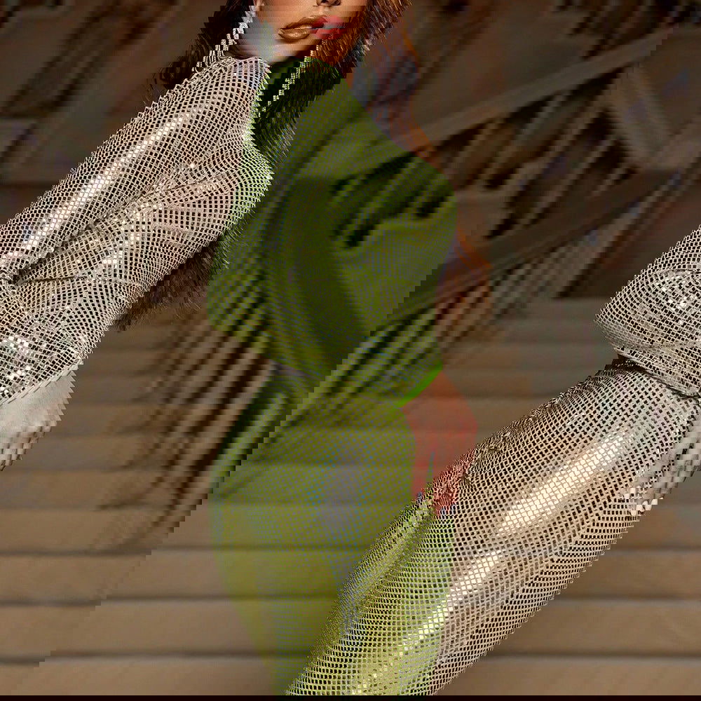 Slim Fit Long Sleeved Mopping Party Cocktail Sequined Evening Dress