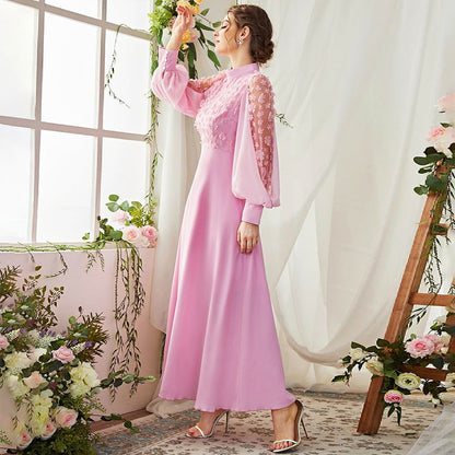 Applique Bubble Long Sleeve Big Hem Dress